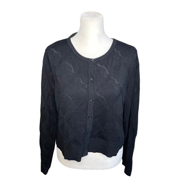 Jason Wu Jacquard‎ Cropped Knit Cardigan Sweater Classic Black Women's M Capsule - Picture 2 of 12
